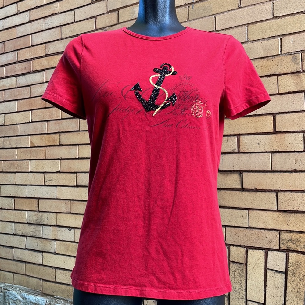 Ralph Lauren red beaded anchor short sleeve shirt Size Medium